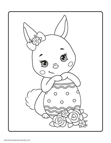 Bunny Behind Easter Egg Coloring Page
